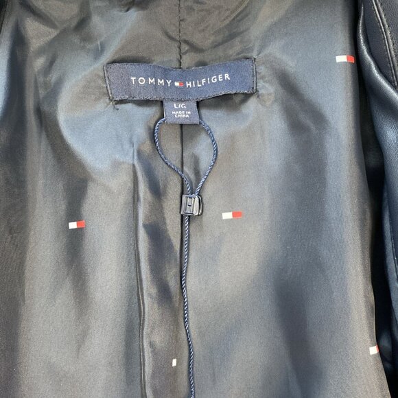 Tommy Hilfiger Navy Women's Sz L Faux Leather Jacket ‘Flaw” Read Desc - Picture 4 of 10